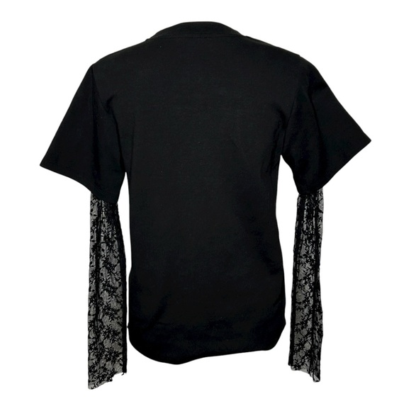 GOEN. J Black Lace Sleeve T Shirt Size 6 - Picture 2 of 9